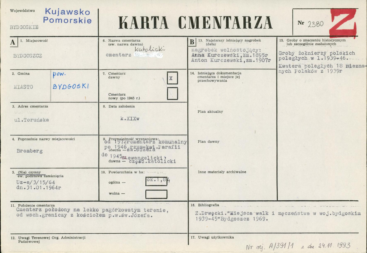 KC - Karta cmentarza, skan nr 1