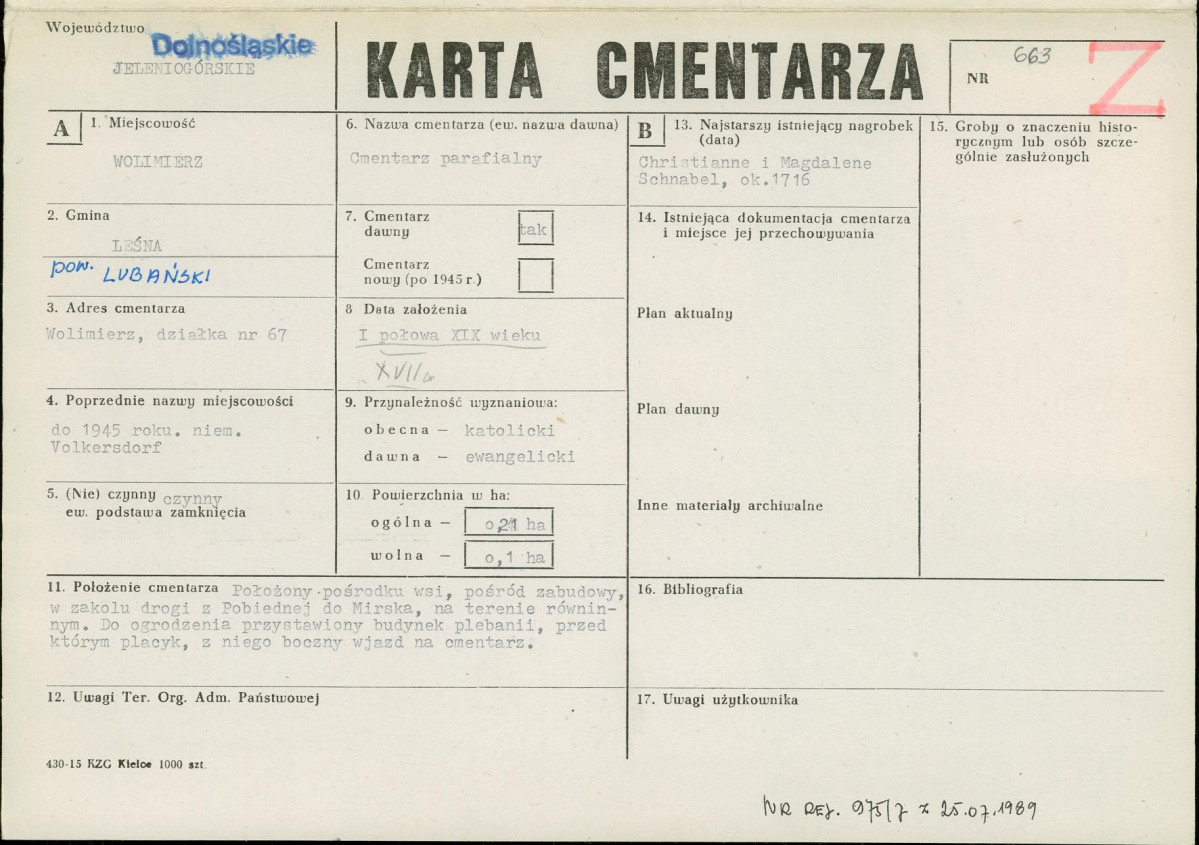 KC - Karta cmentarza, skan nr 1