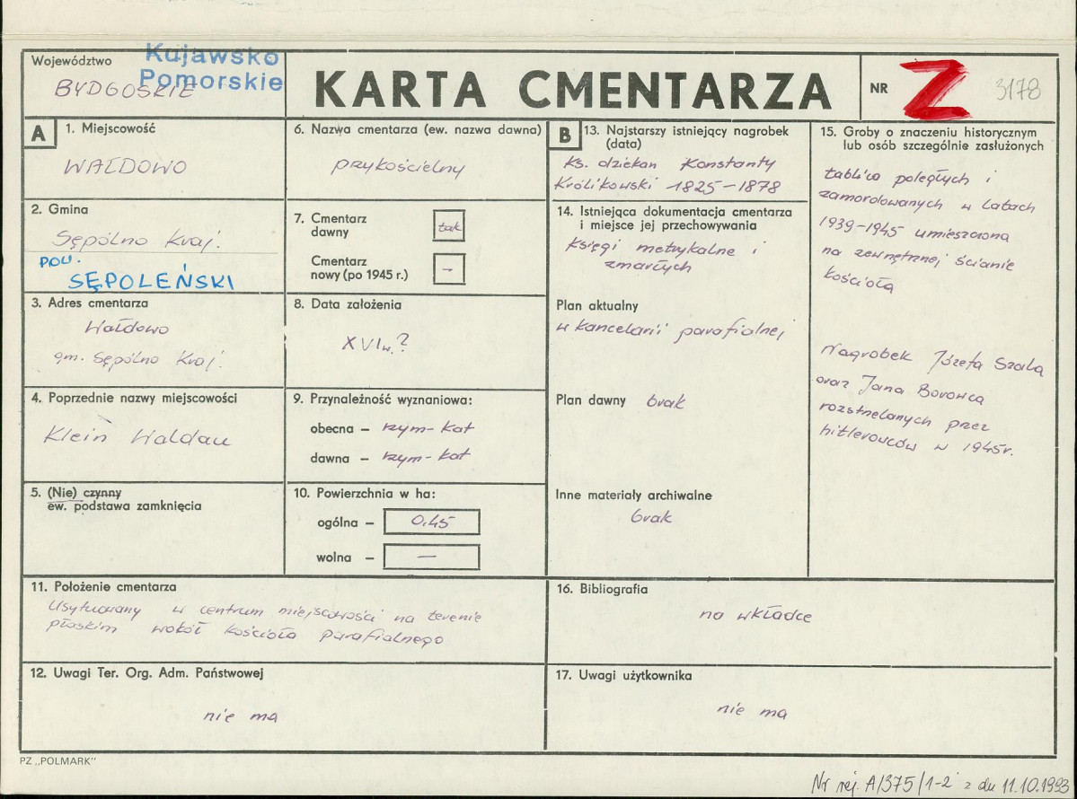 KC - Karta cmentarza, skan nr 1