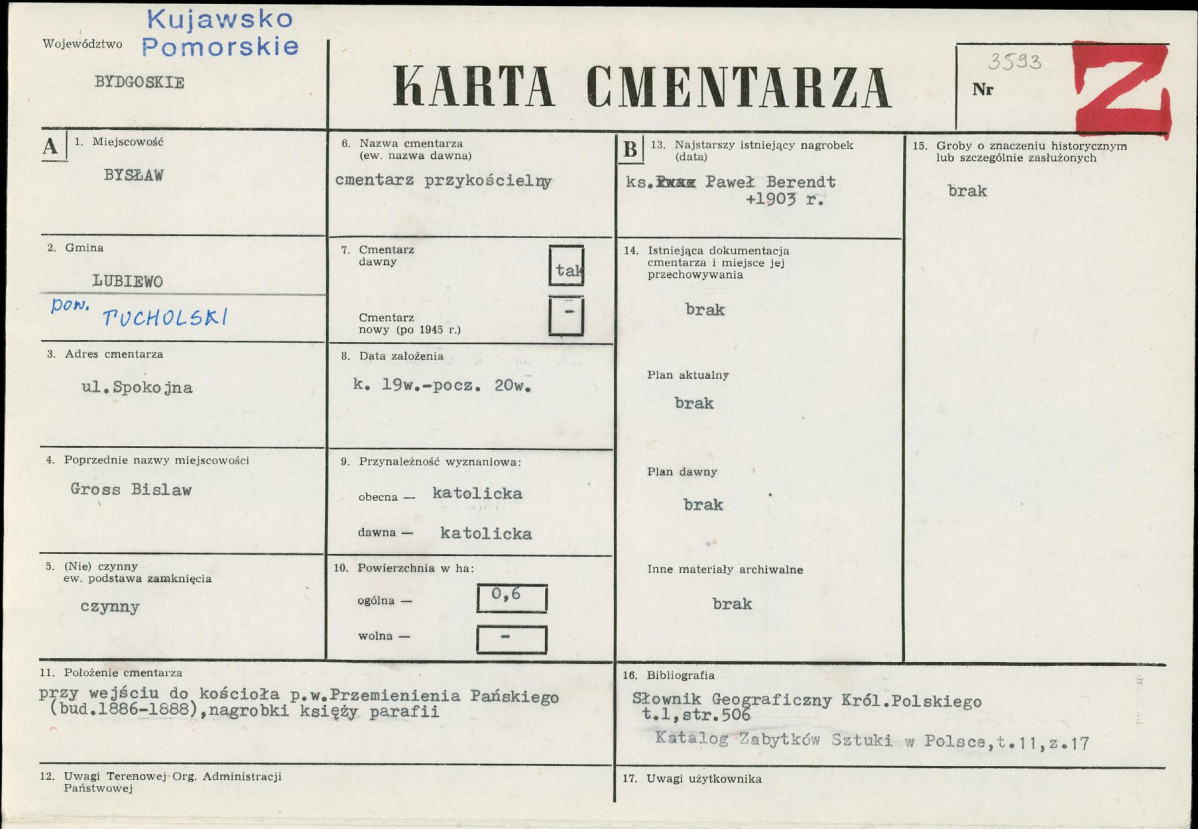 KC - Karta cmentarza, skan nr 1