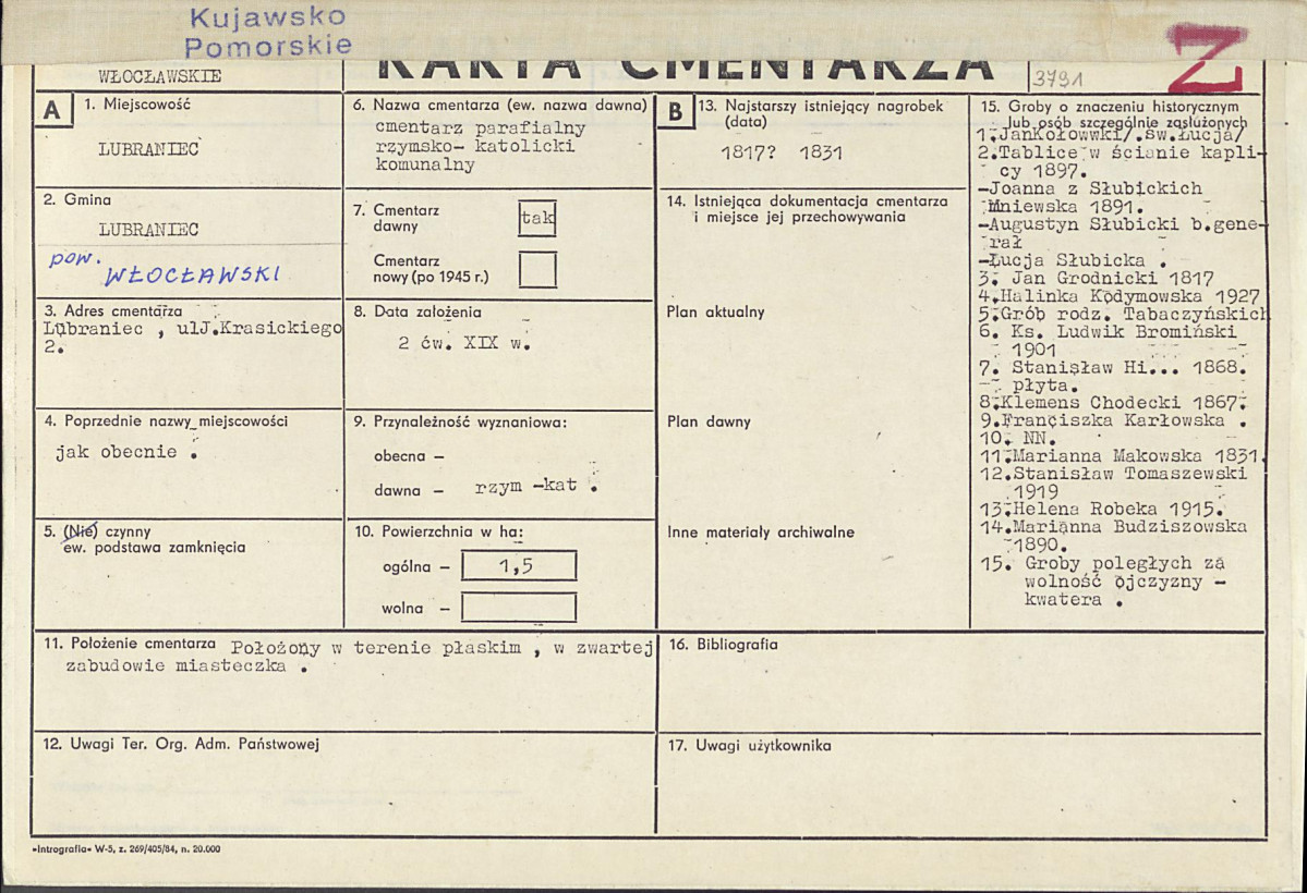 KC - Karta cmentarza, skan nr 1