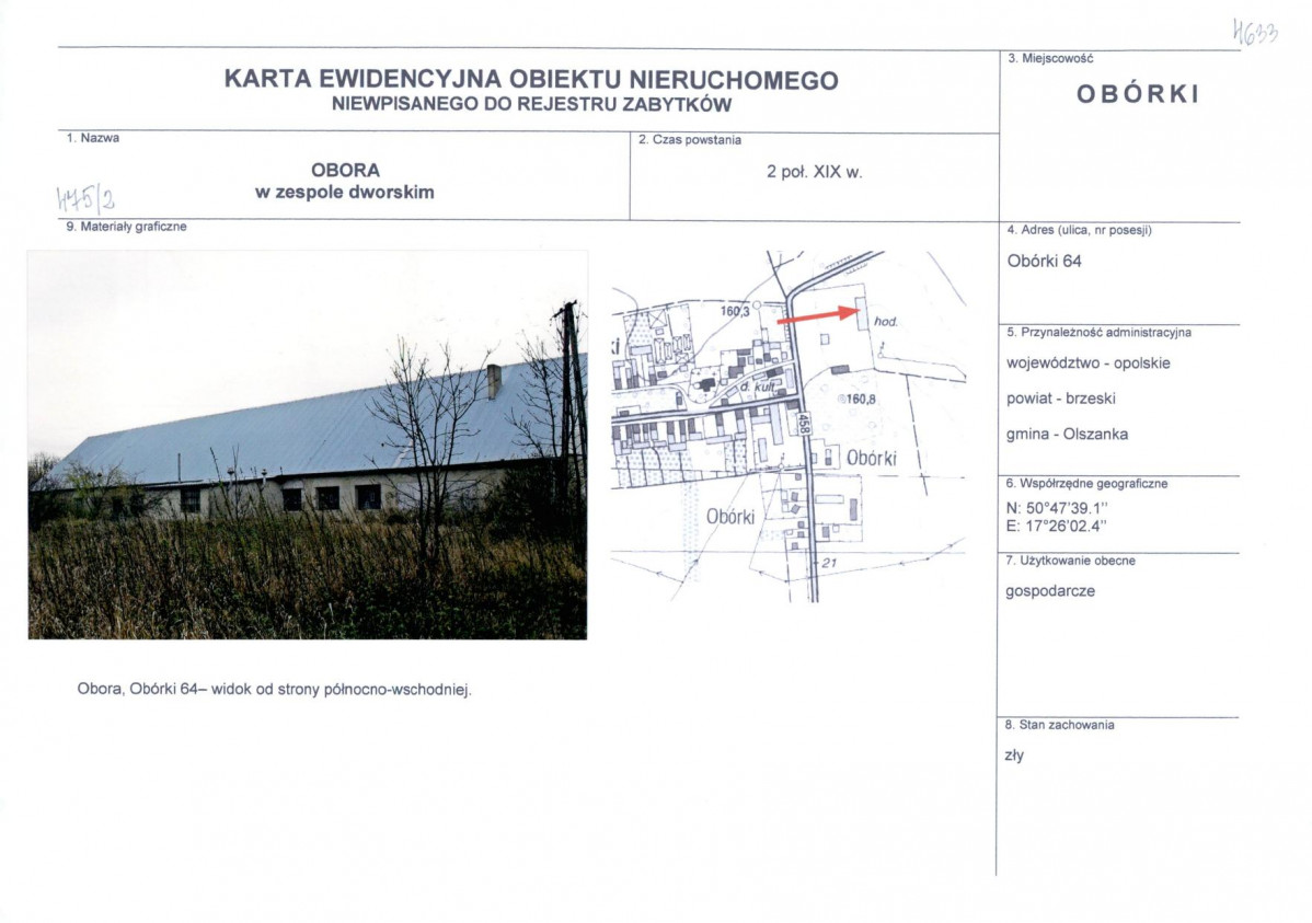 Karta obiektu niewpisanego do rejestru, skan nr 1