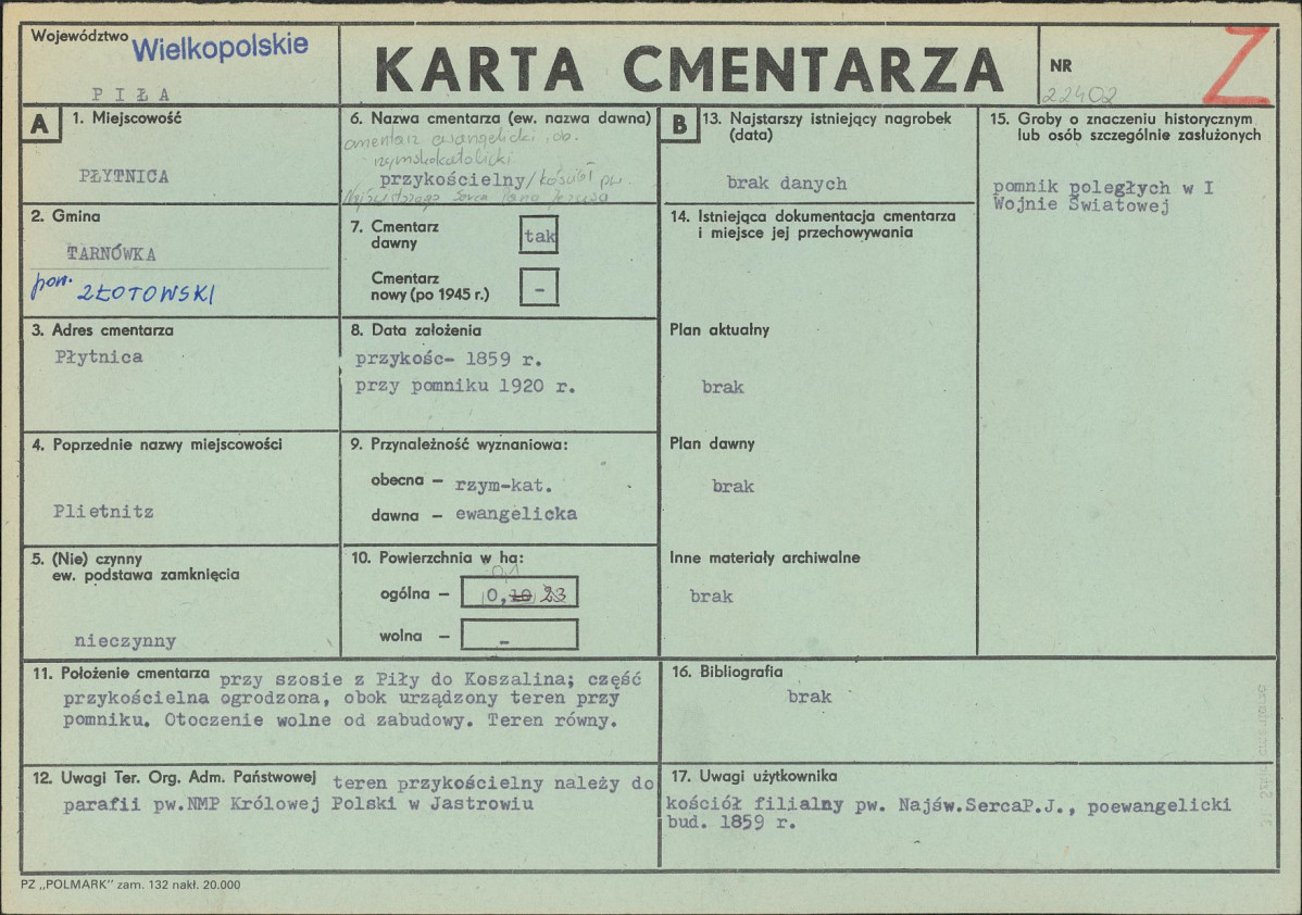 KC - Karta cmentarza, skan nr 1