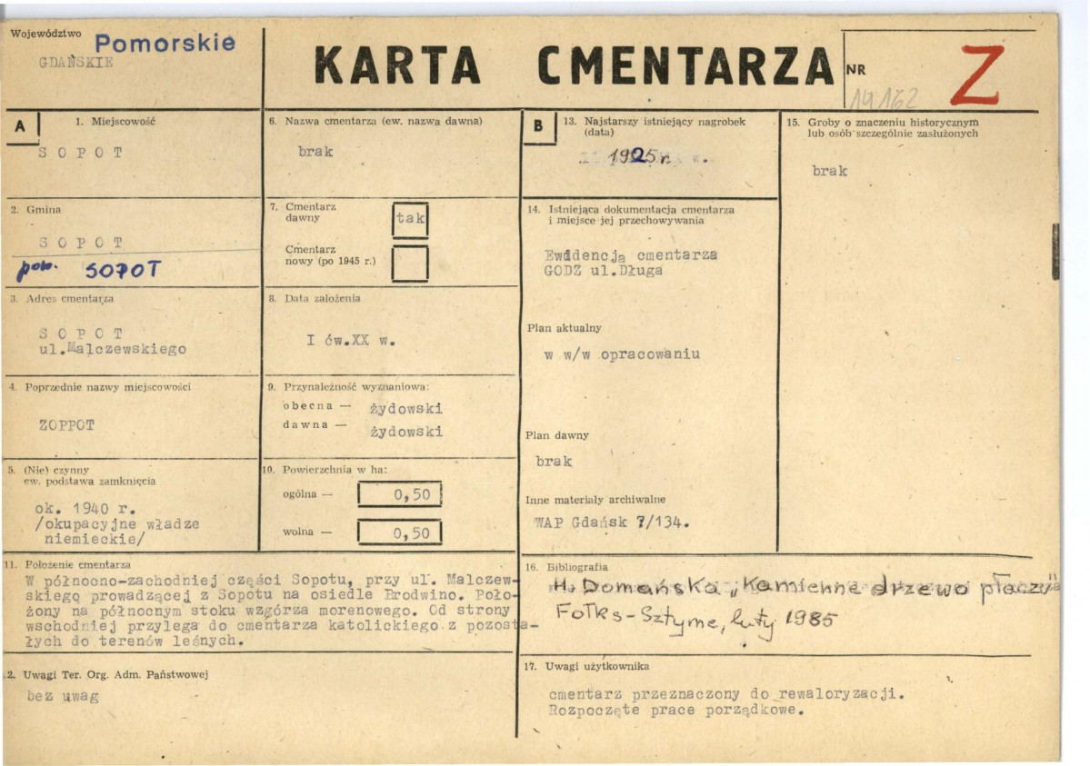 KC - Karta cmentarza, skan nr 1