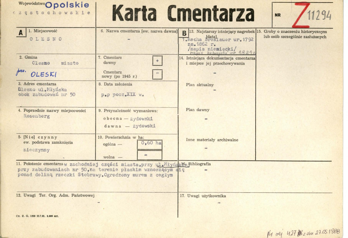 KC - Karta cmentarza, skan nr 1