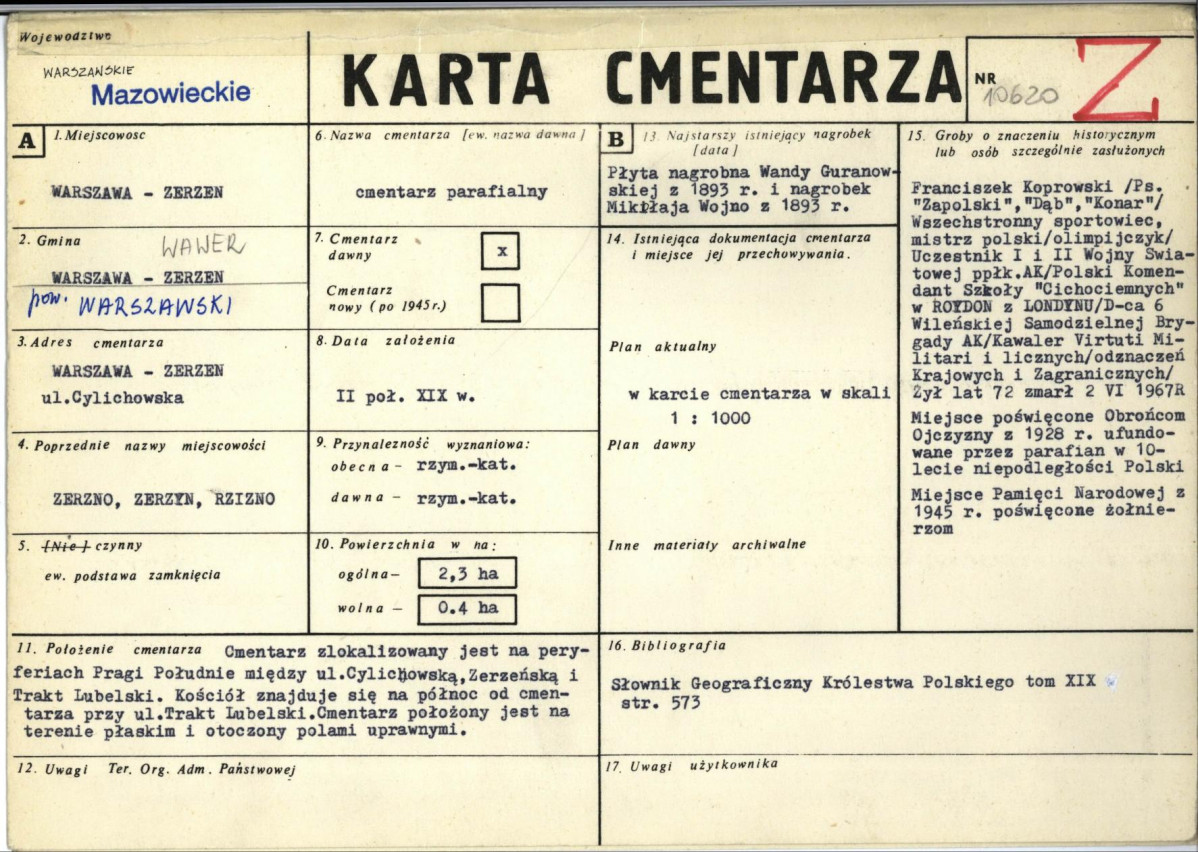 KC - Karta cmentarza, skan nr 1