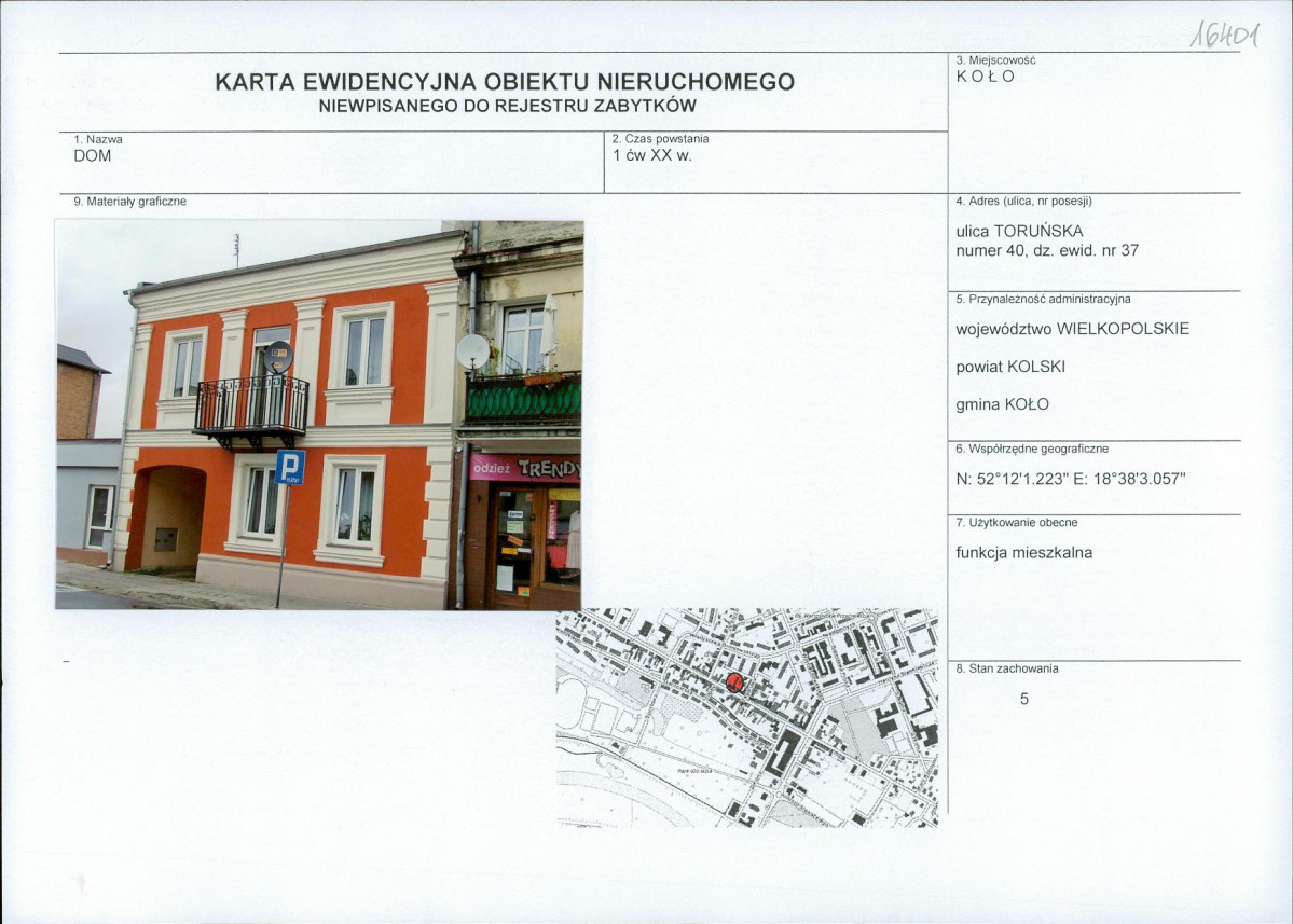 Karta obiektu niewpisanego do rejestru, skan nr 1