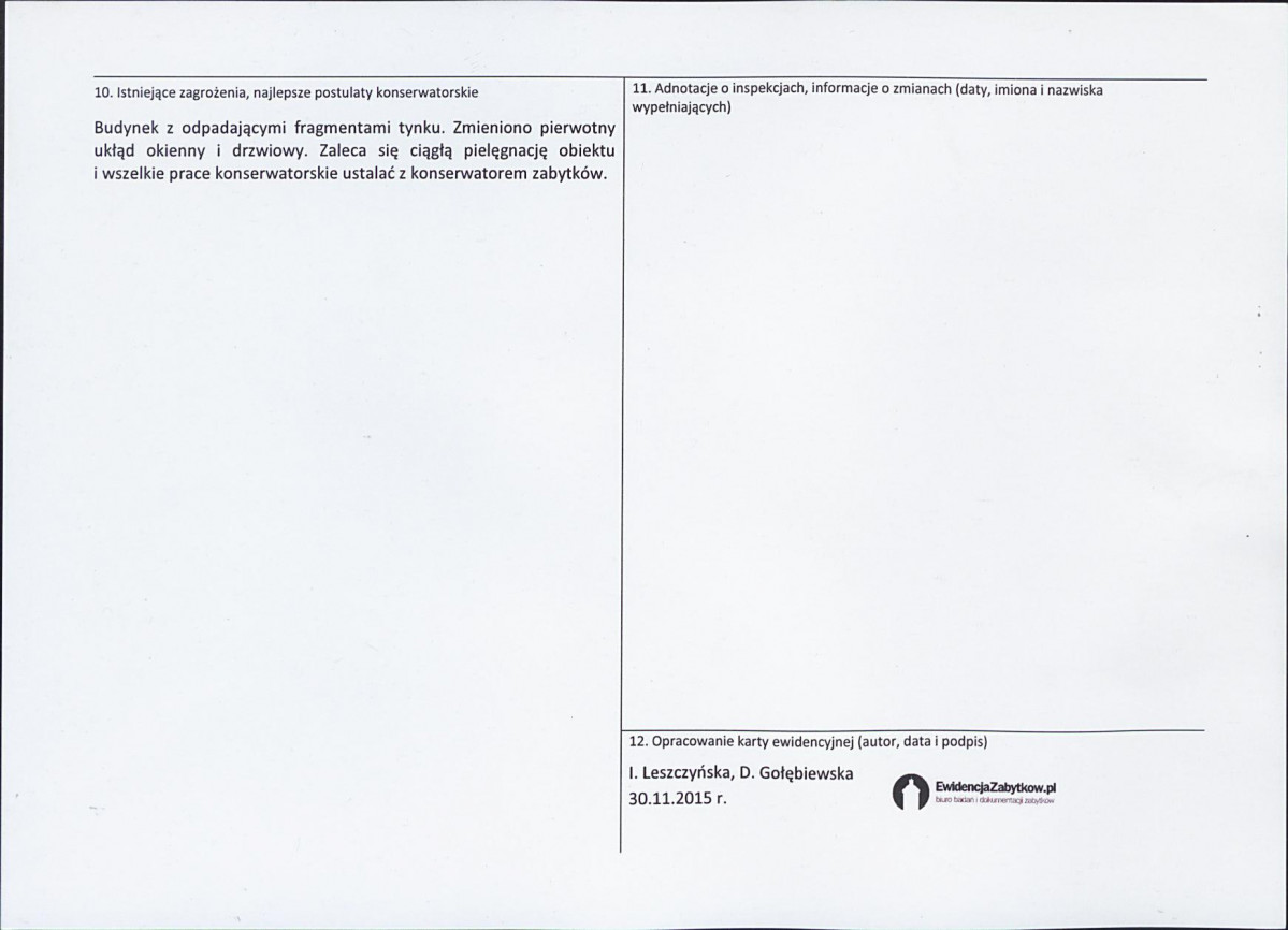 Karta obiektu niewpisanego do rejestru, skan nr 2