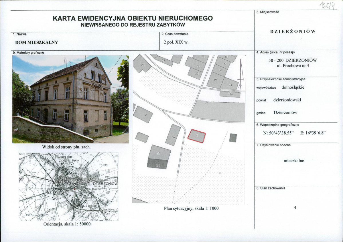 Karta obiektu niewpisanego do rejestru, skan nr 1