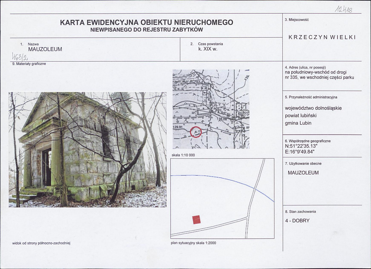 Karta obiektu niewpisanego do rejestru, skan nr 1