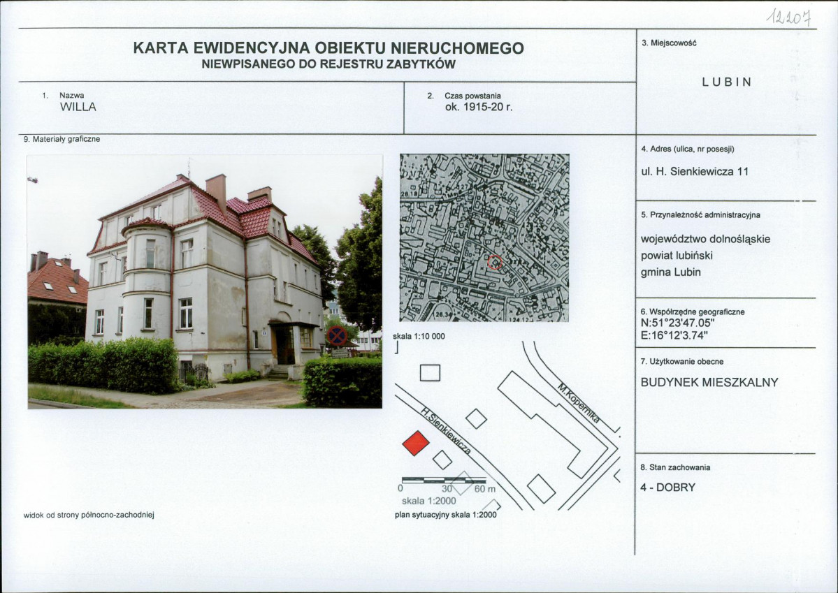 Karta obiektu niewpisanego do rejestru, skan nr 1