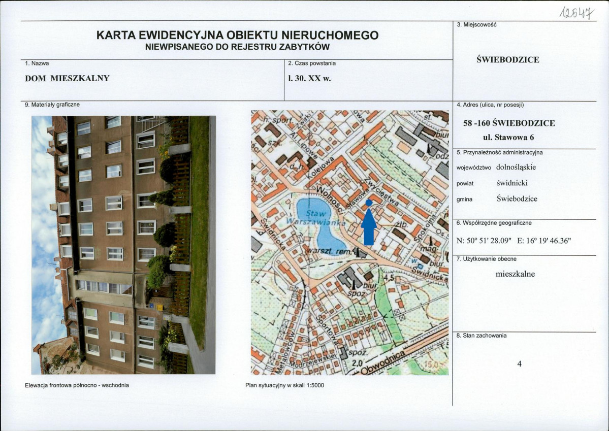 Karta obiektu niewpisanego do rejestru, skan nr 1