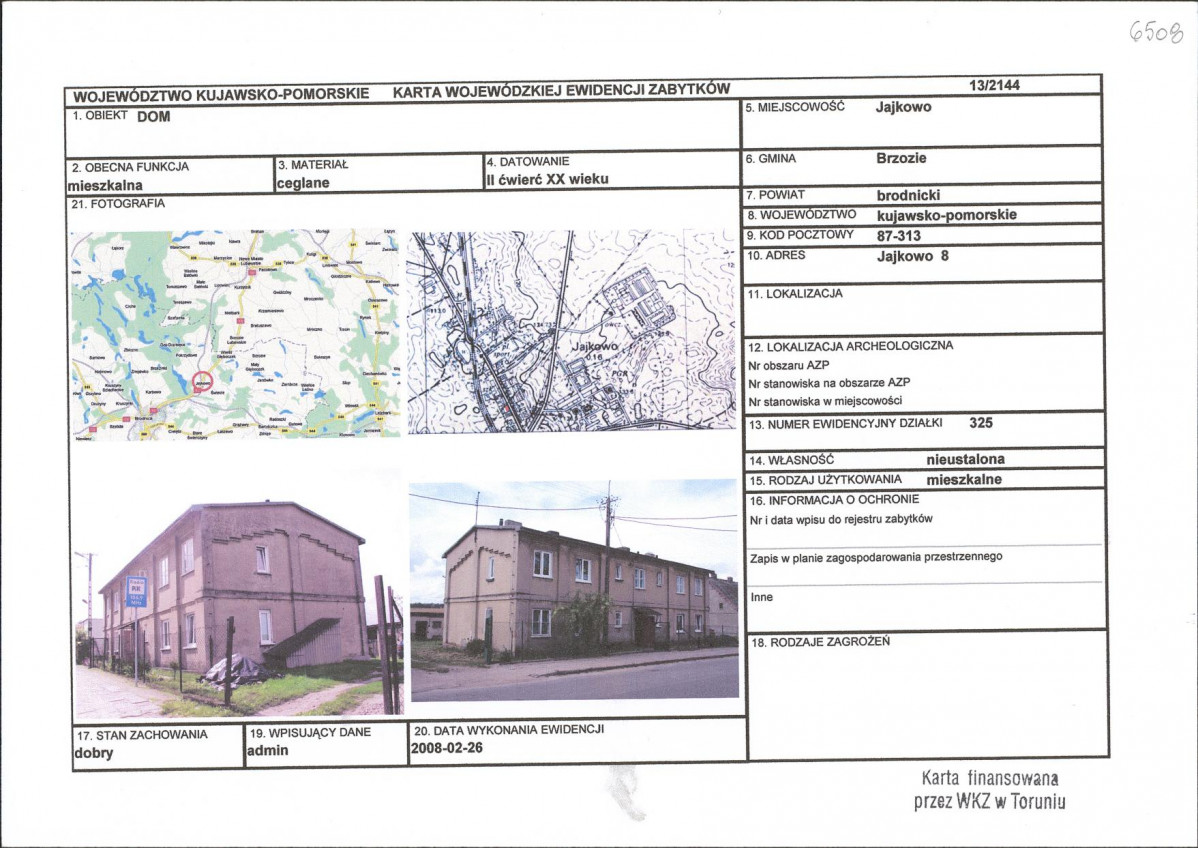 Karta obiektu niewpisanego do rejestru, skan nr 1