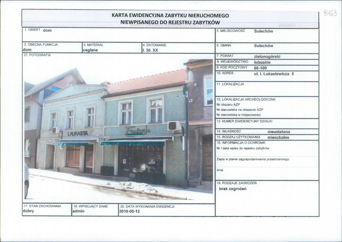 Karta obiektu niewpisanego do rejestru, skan nr 1