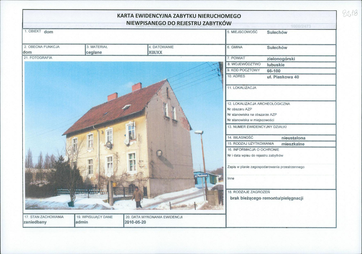 Karta obiektu niewpisanego do rejestru, skan nr 1