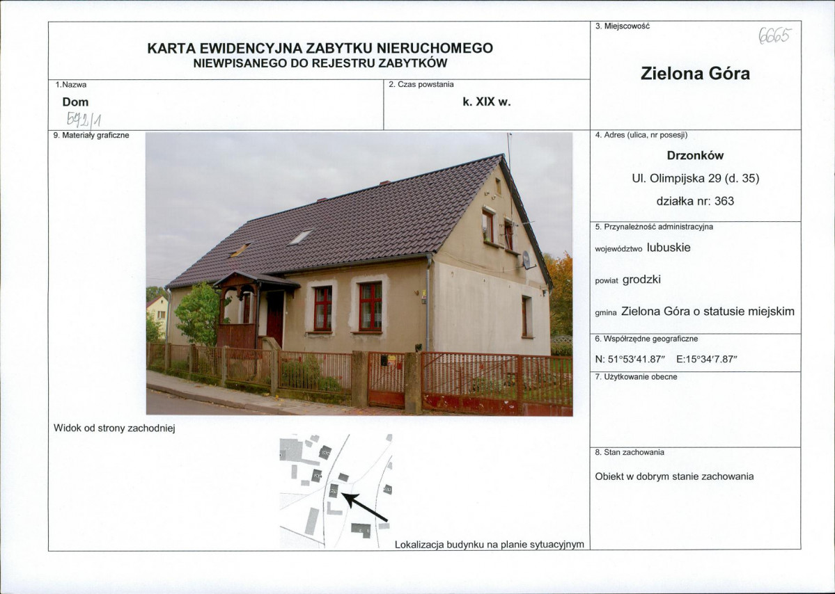 Karta obiektu niewpisanego do rejestru, skan nr 1