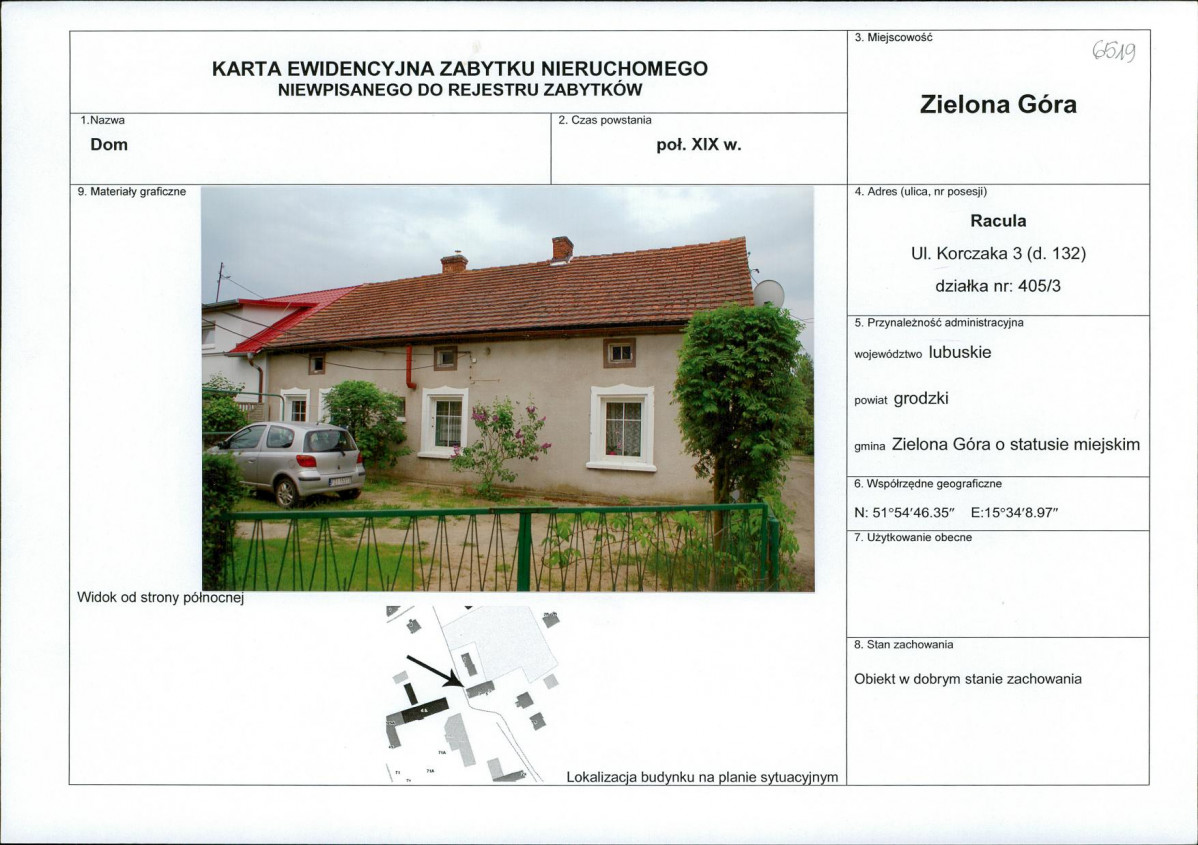 Karta obiektu niewpisanego do rejestru, skan nr 1