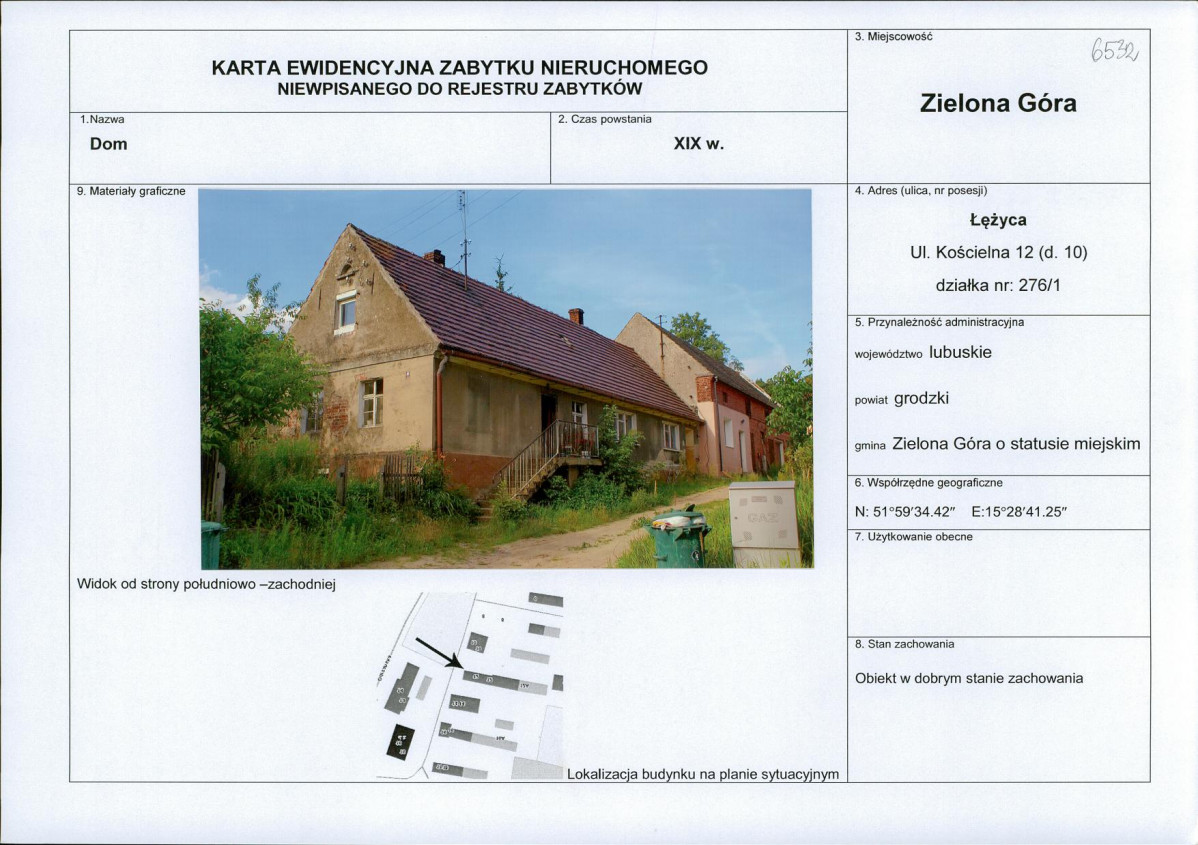 Karta obiektu niewpisanego do rejestru, skan nr 1