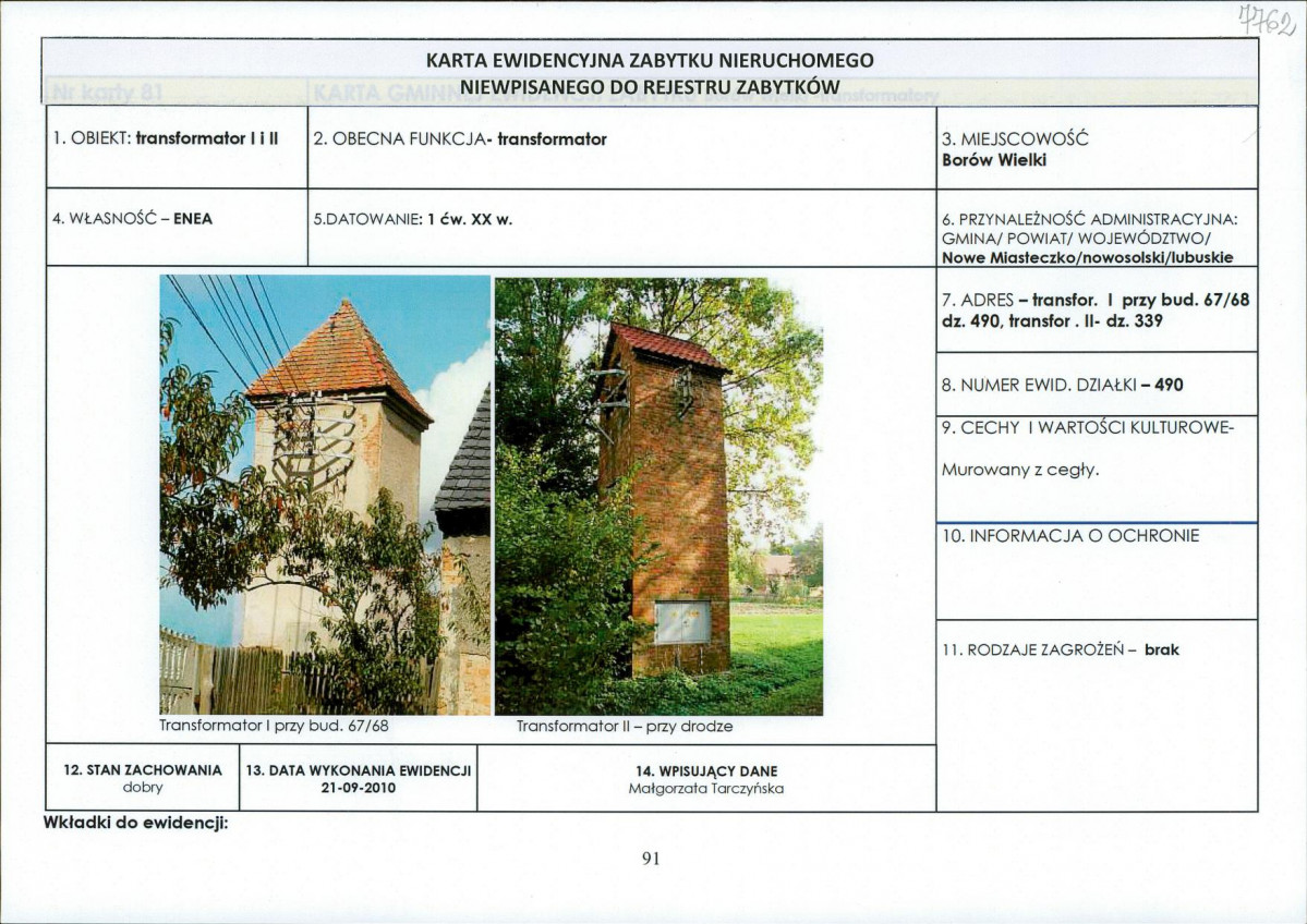 Karta obiektu niewpisanego do rejestru, skan nr 1