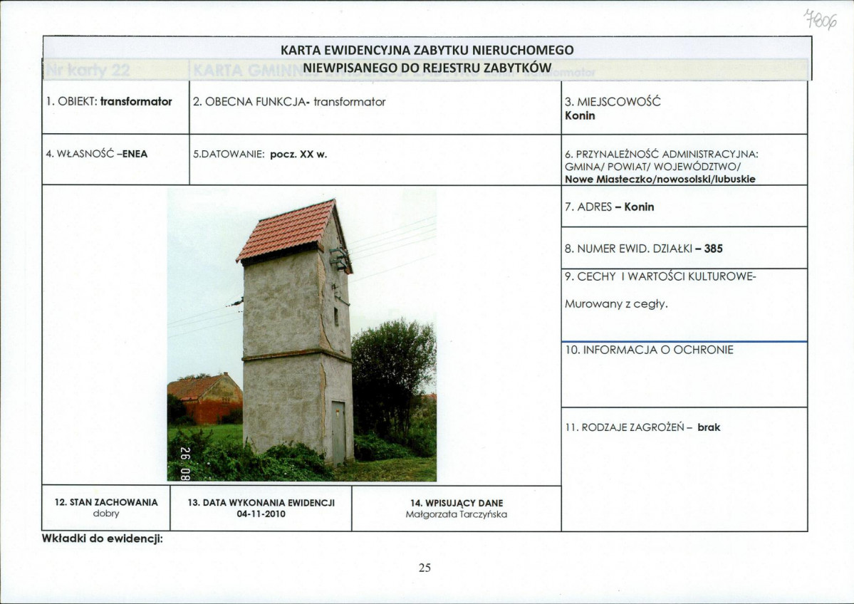 Karta obiektu niewpisanego do rejestru, skan nr 1