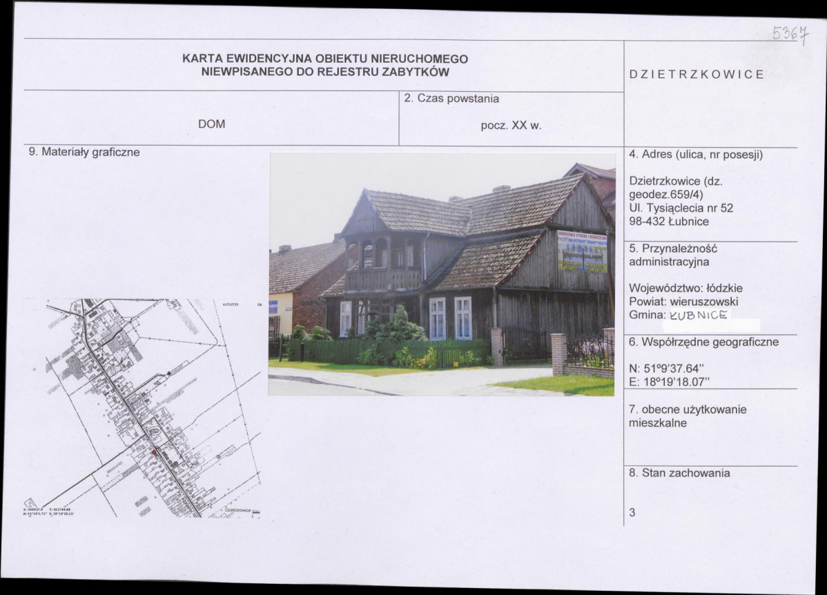 Karta obiektu niewpisanego do rejestru, skan nr 1