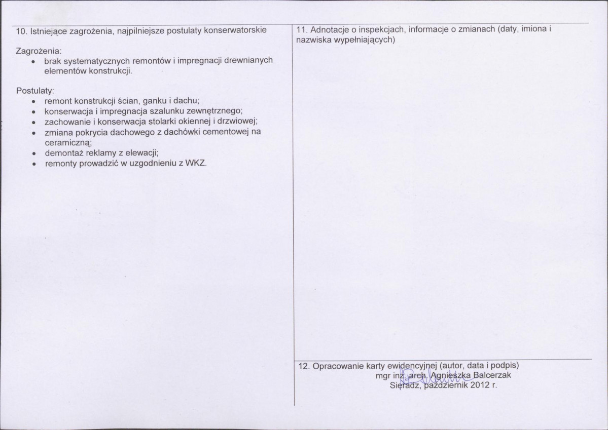 Karta obiektu niewpisanego do rejestru, skan nr 2