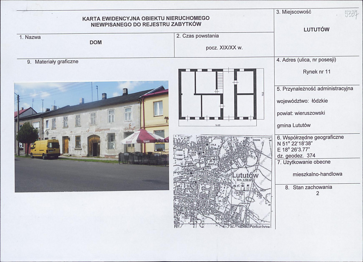 Karta obiektu niewpisanego do rejestru, skan nr 1