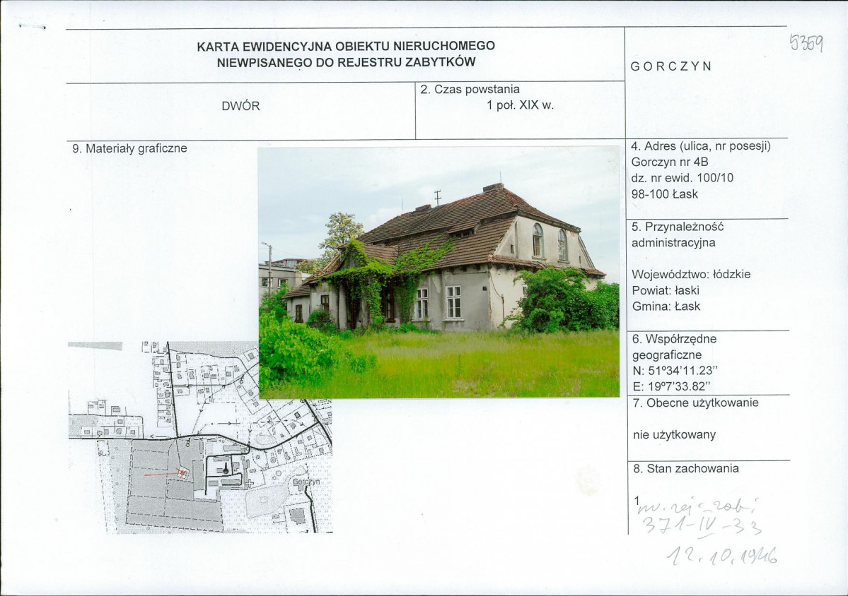 Karta obiektu niewpisanego do rejestru, skan nr 1