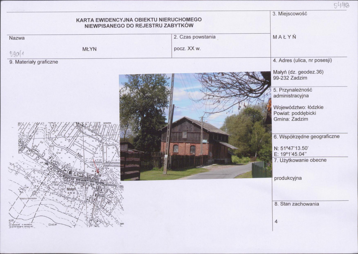 Karta obiektu niewpisanego do rejestru, skan nr 1