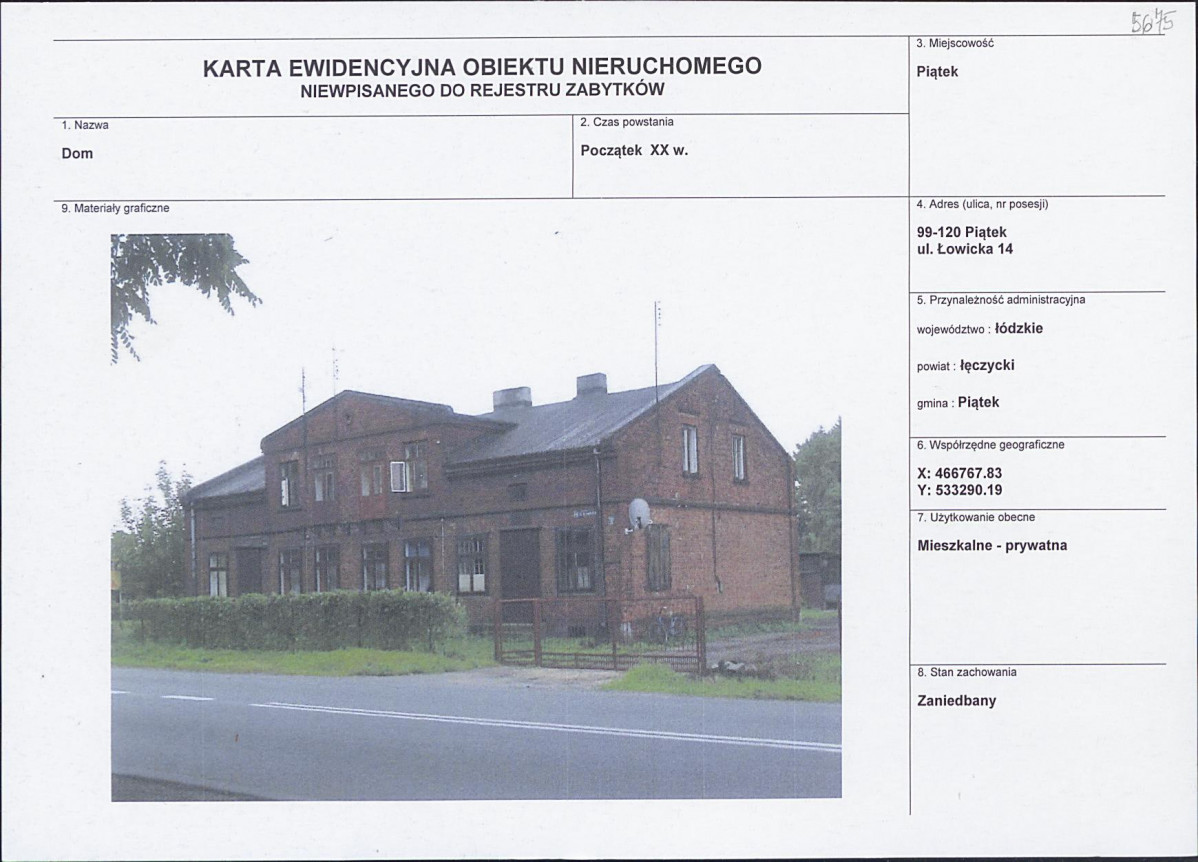 Karta obiektu niewpisanego do rejestru, skan nr 1