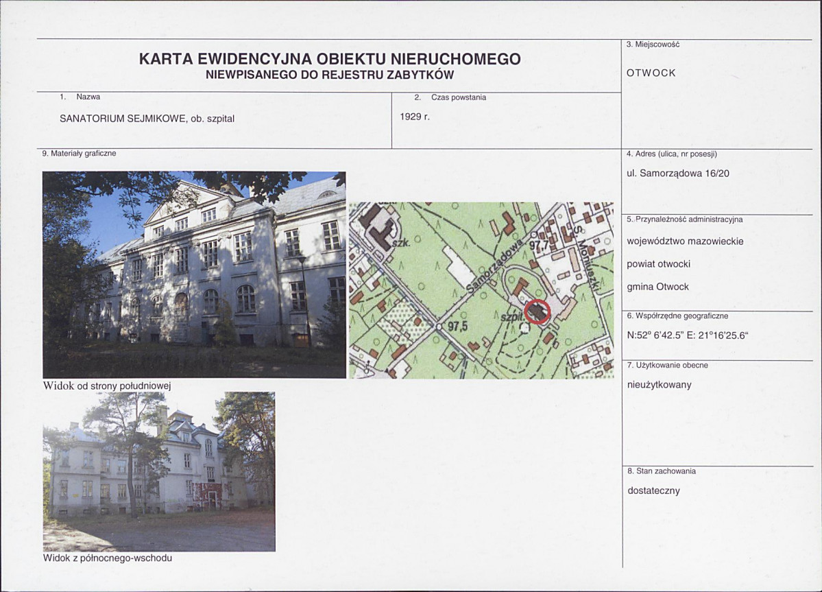 Karta obiektu niewpisanego do rejestru, skan nr 1