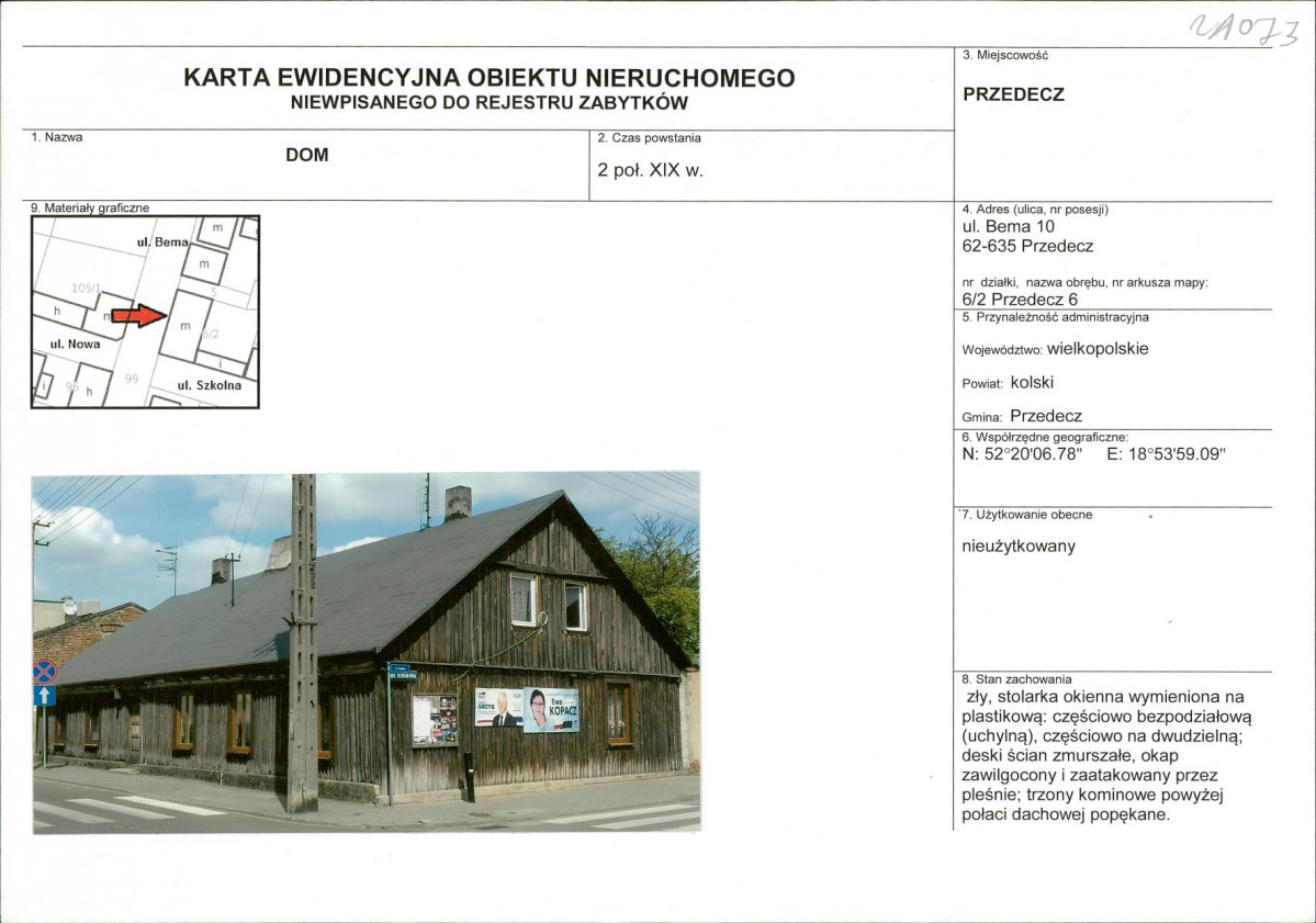 Karta obiektu niewpisanego do rejestru, skan nr 1