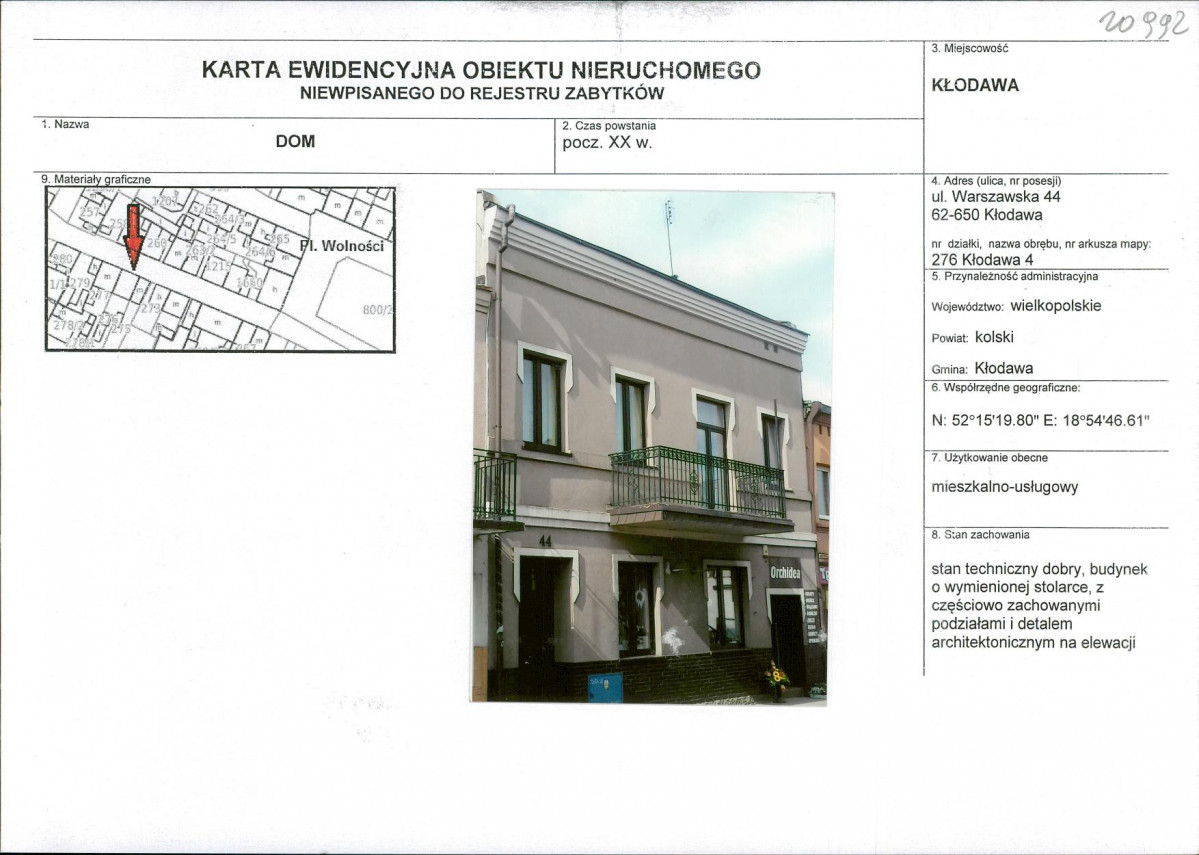 Karta obiektu niewpisanego do rejestru, skan nr 1