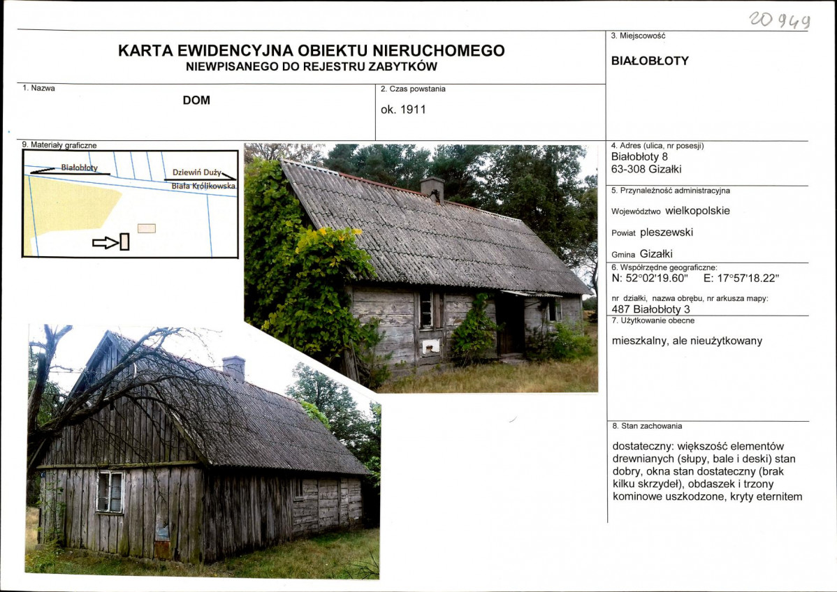 Karta obiektu niewpisanego do rejestru, skan nr 1