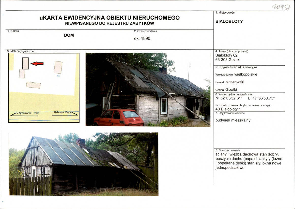 Karta obiektu niewpisanego do rejestru, skan nr 1