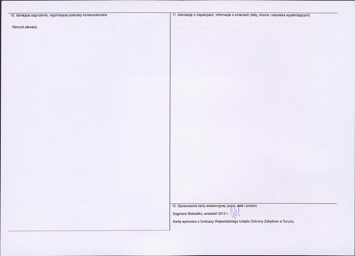 Karta obiektu niewpisanego do rejestru, skan nr 2