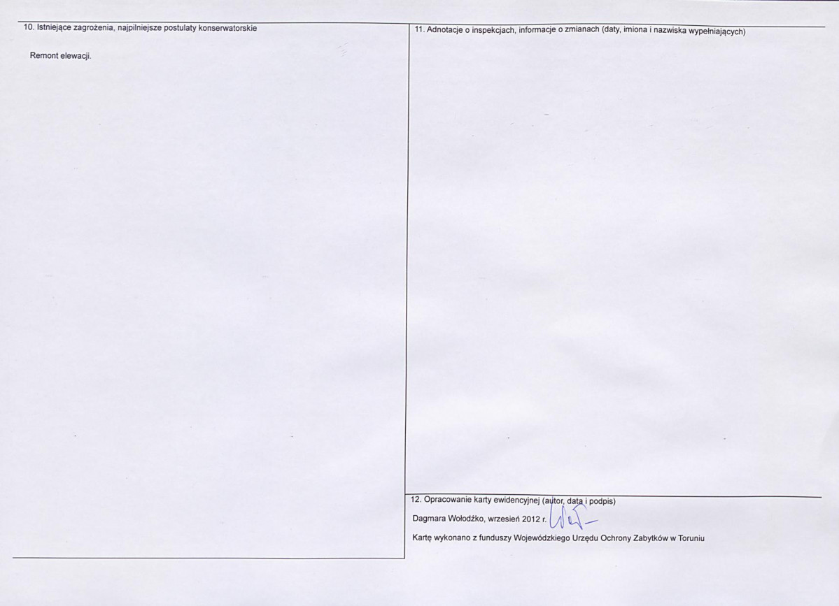 Karta obiektu niewpisanego do rejestru, skan nr 2