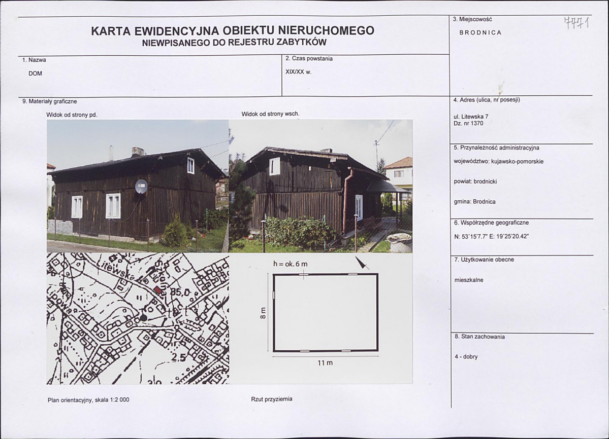 Karta obiektu niewpisanego do rejestru, skan nr 1