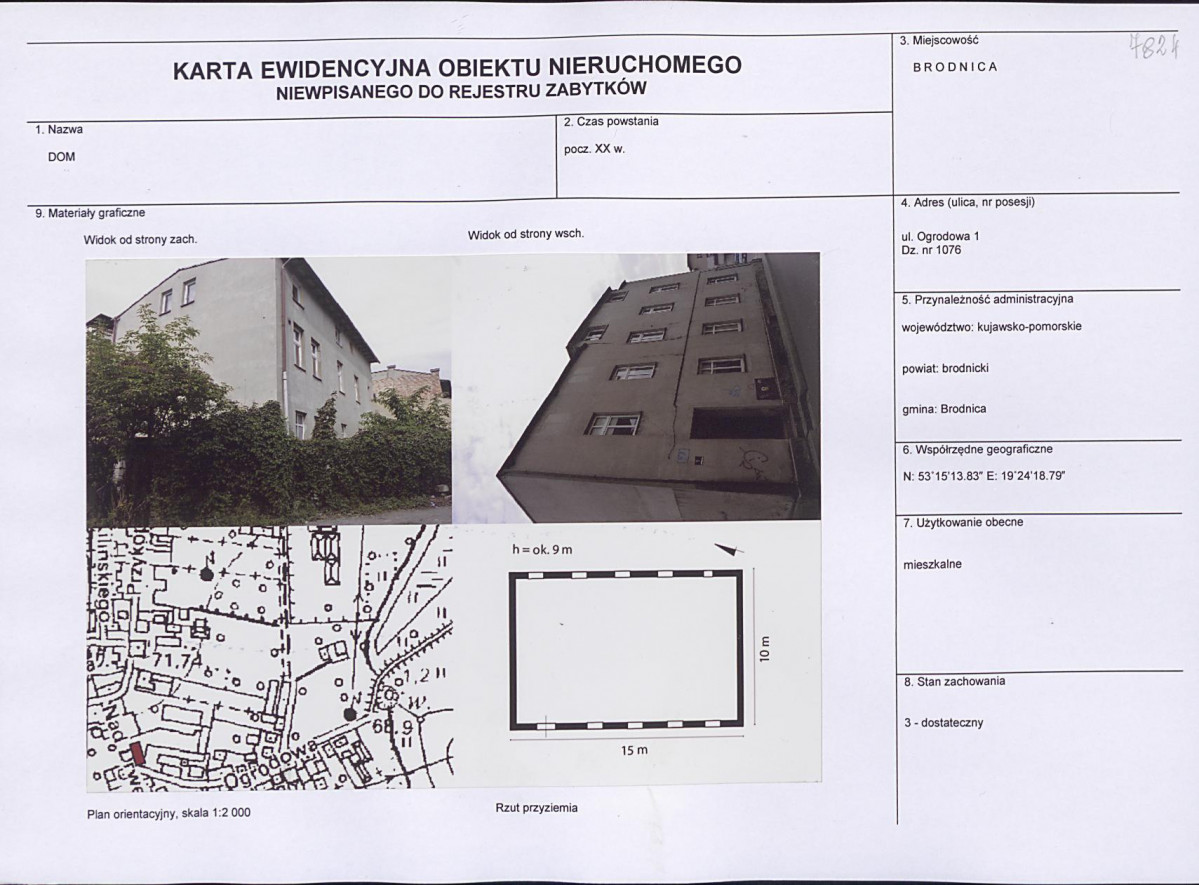 Karta obiektu niewpisanego do rejestru, skan nr 1