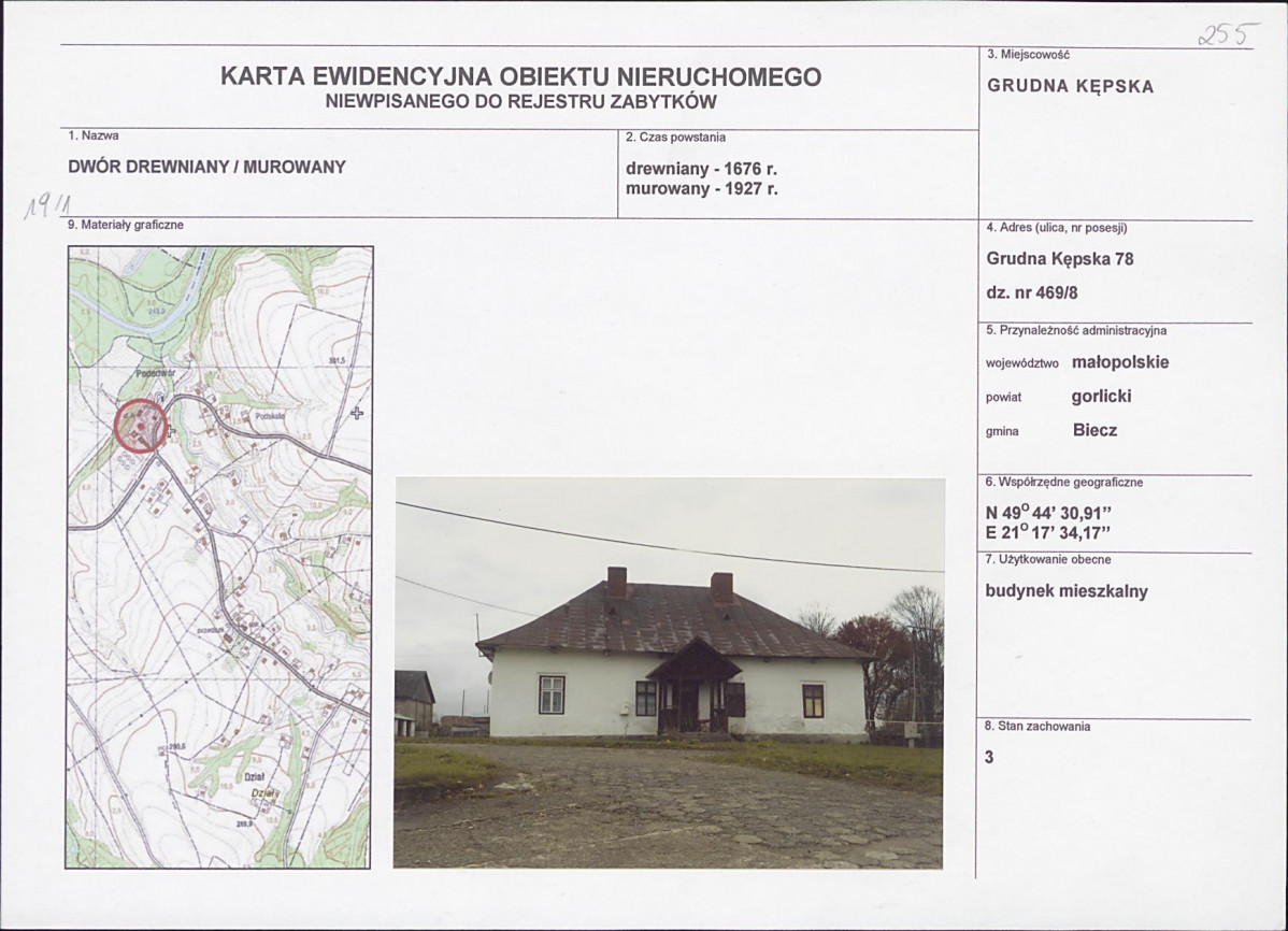 Karta obiektu niewpisanego do rejestru, skan nr 1