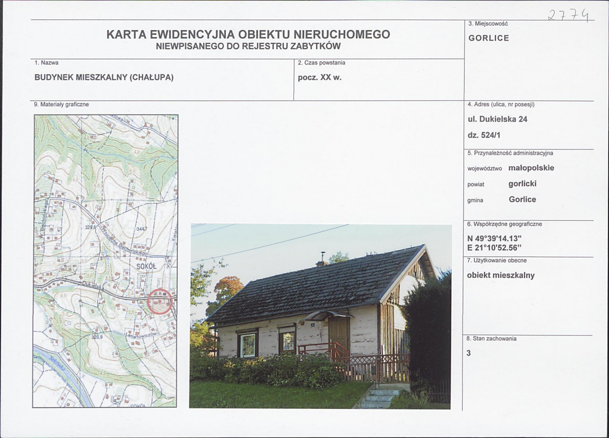 Karta obiektu niewpisanego do rejestru, skan nr 1