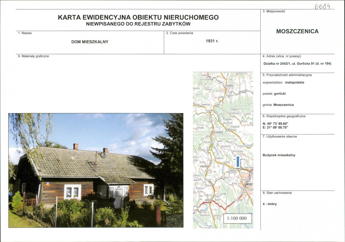 Karta obiektu niewpisanego do rejestru, skan nr 1