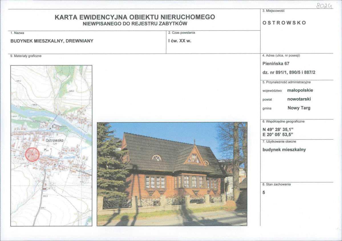 KEZN - Karta obiektu niewpisanego do rejestru, skan nr 1