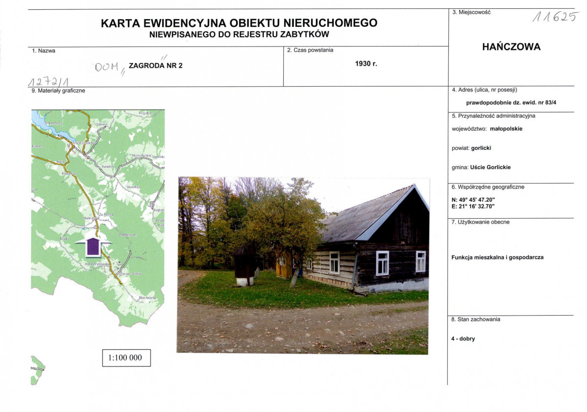 Karta obiektu niewpisanego do rejestru, skan nr 1