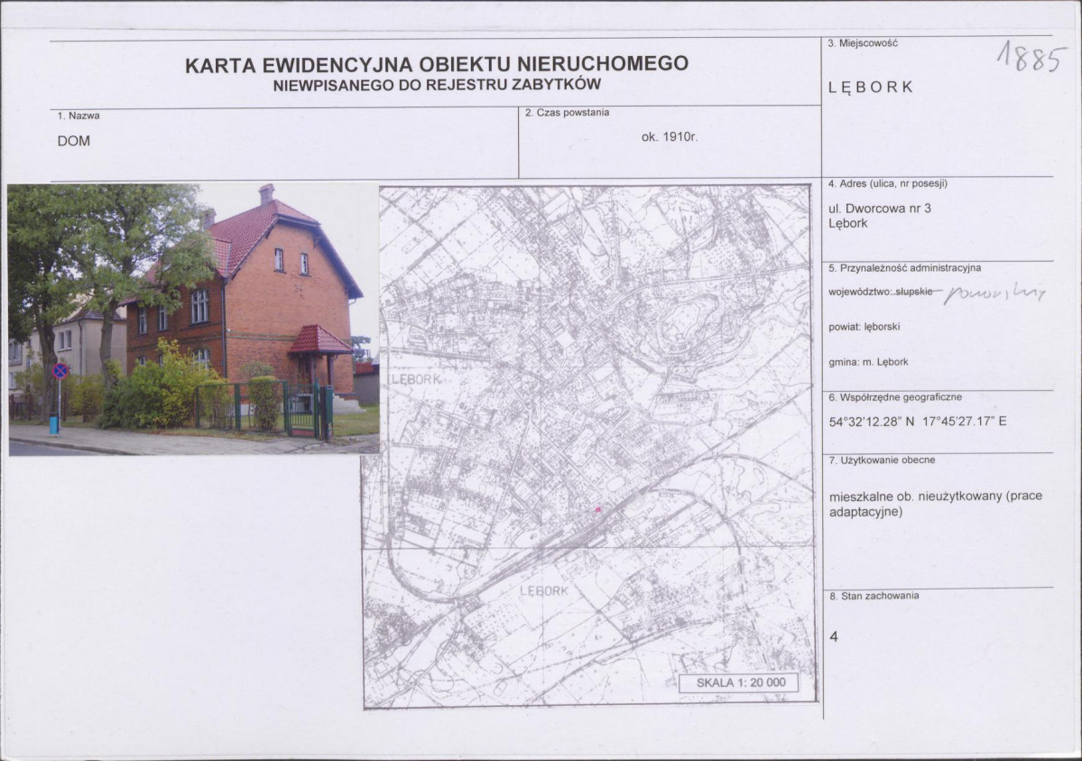 Karta obiektu niewpisanego do rejestru, skan nr 1