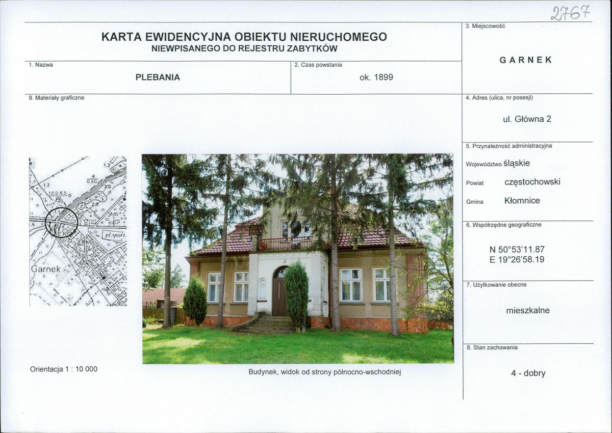 Karta obiektu niewpisanego do rejestru, skan nr 1