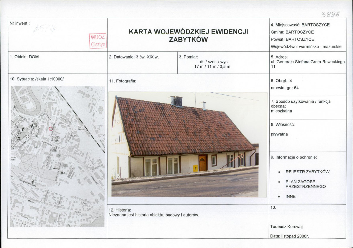 Karta obiektu niewpisanego do rejestru, skan nr 1