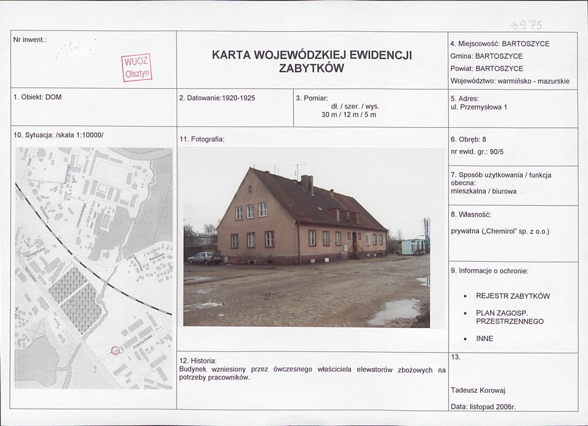 Karta obiektu niewpisanego do rejestru, skan nr 1