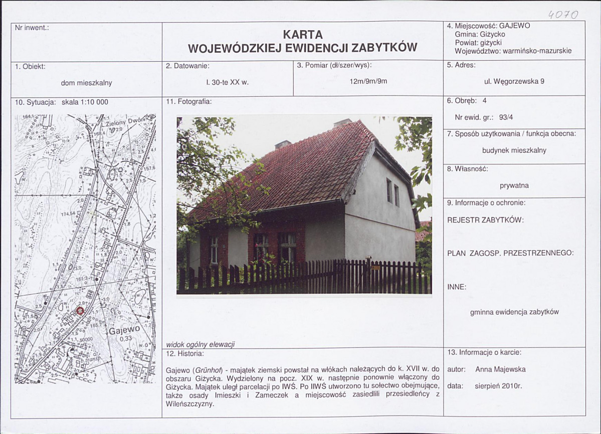 Karta obiektu niewpisanego do rejestru, skan nr 1