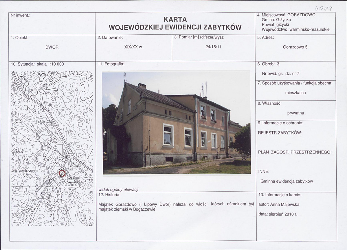 Karta obiektu niewpisanego do rejestru, skan nr 1